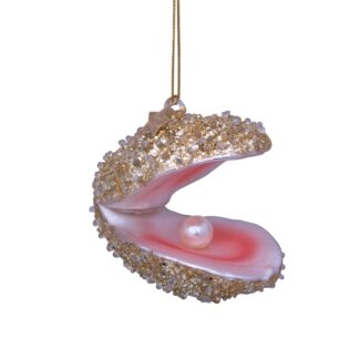 Julekule ornament østers med glitter og perle Vondels