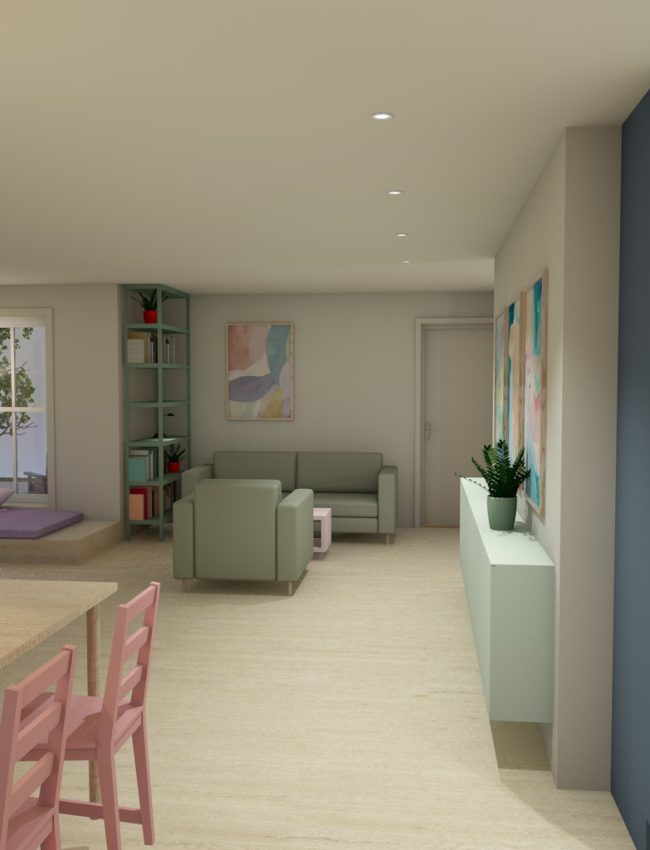 3D rendering spisestue/stue